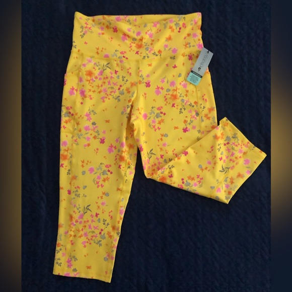 NWT Ideology Performance Cropped Leggings Pansy Lemon Yellow Floral Sz XL - Picture 11 of 11